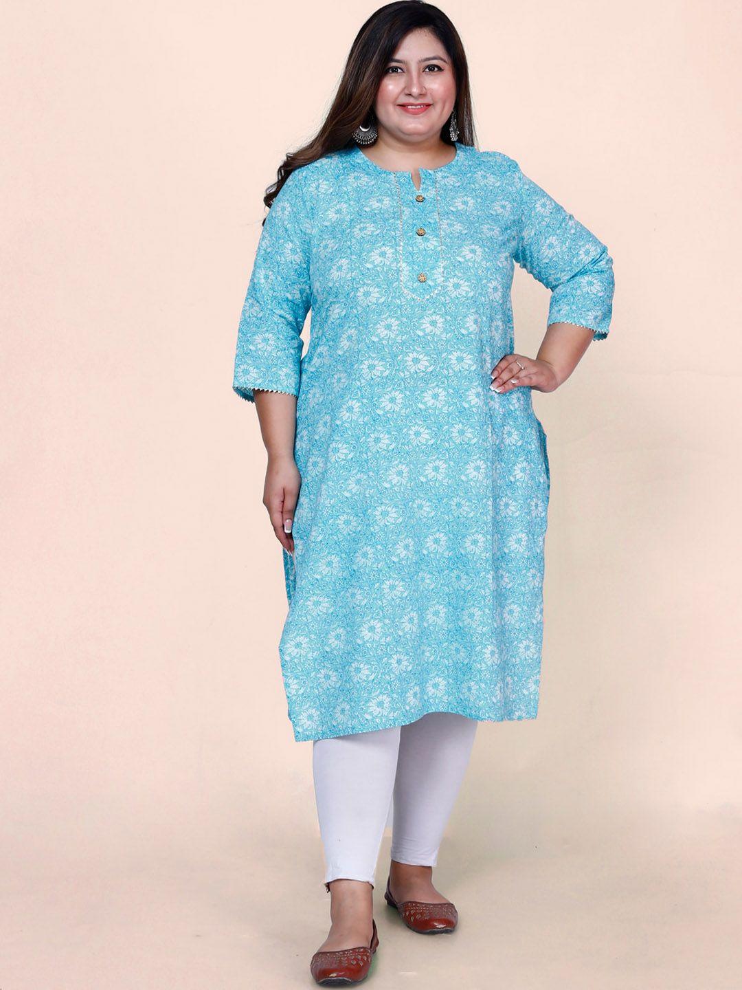 jevi prints plus size floral printed gotta patti block print cotton kurta