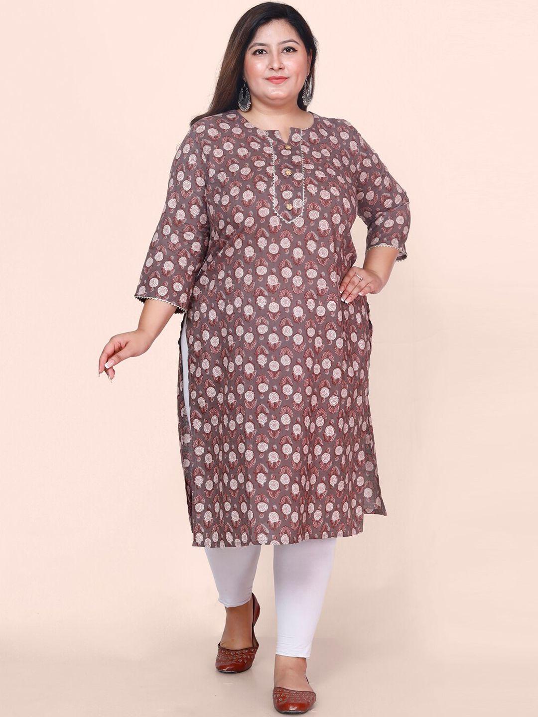 jevi prints plus size floral printed gotta patti block print cotton kurta