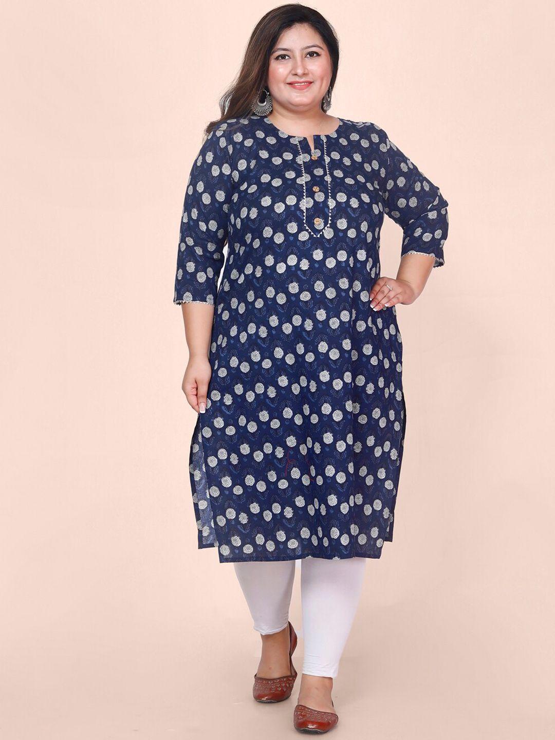 jevi prints plus size floral printed gotta patti block print cotton kurta