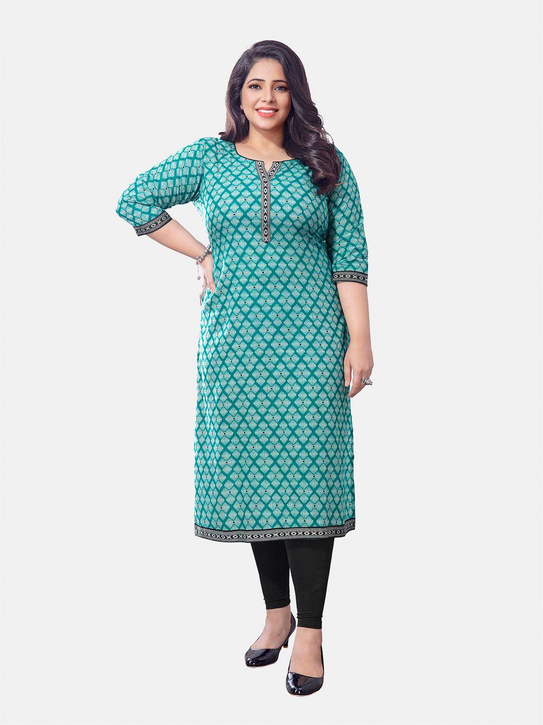 jevi prints women plus size geometric printed notch neck kurta