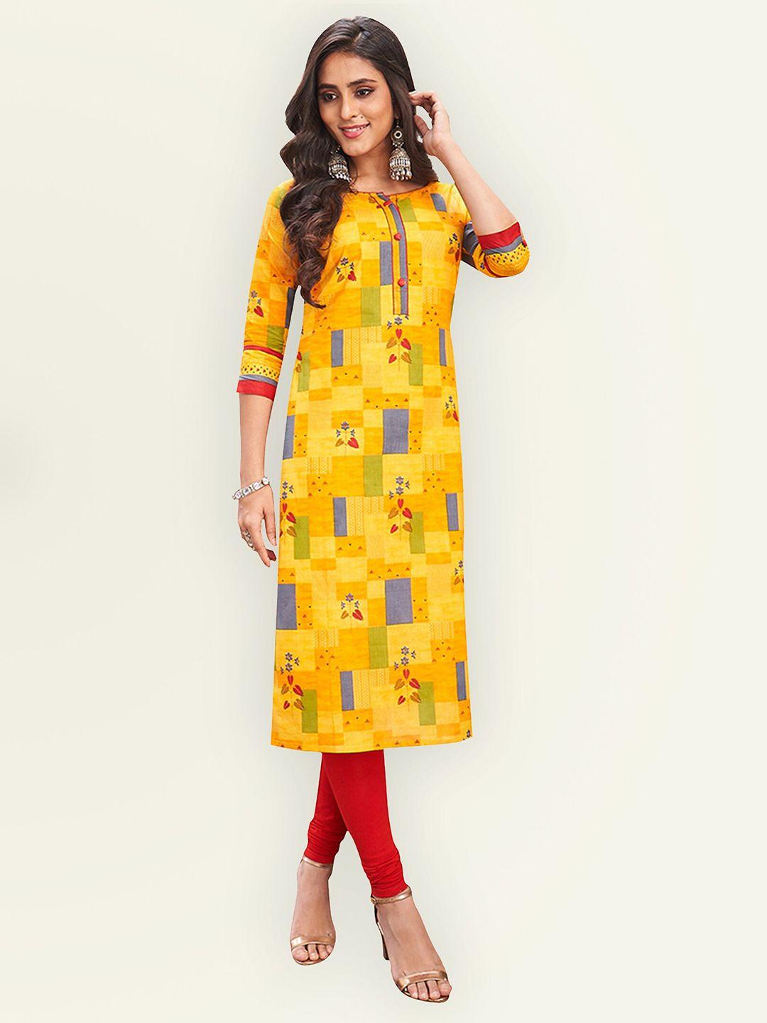 jevi prints women yellow geometric printed pure cotton kurta