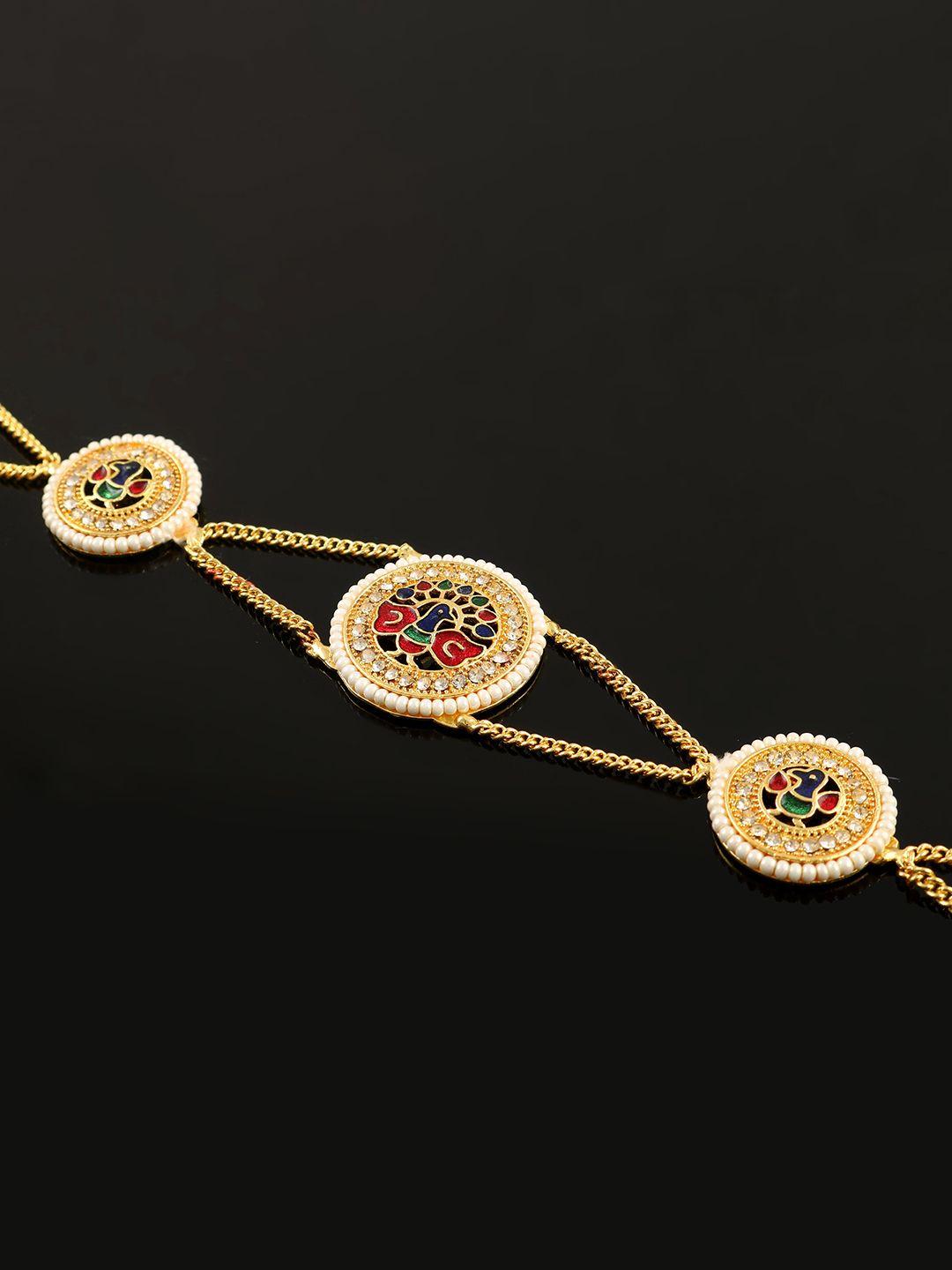 jewar mandi gold-plated american diamond-studded & beaded matha patti