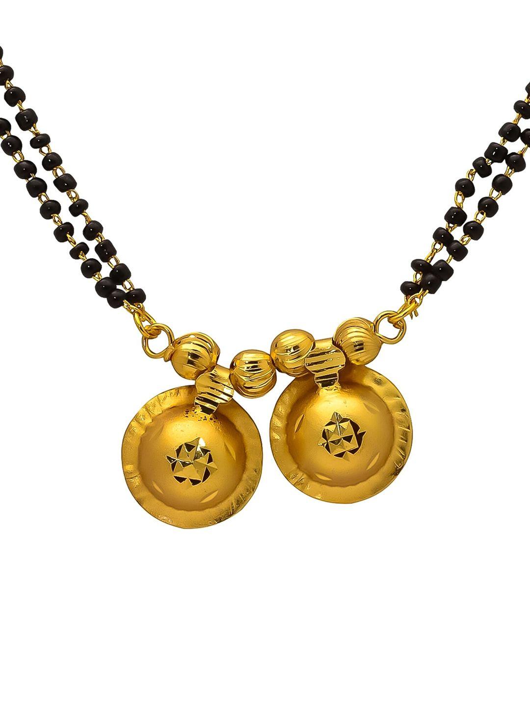 jewar mandi gold-plated black crystal-studded & beaded mangalsutra