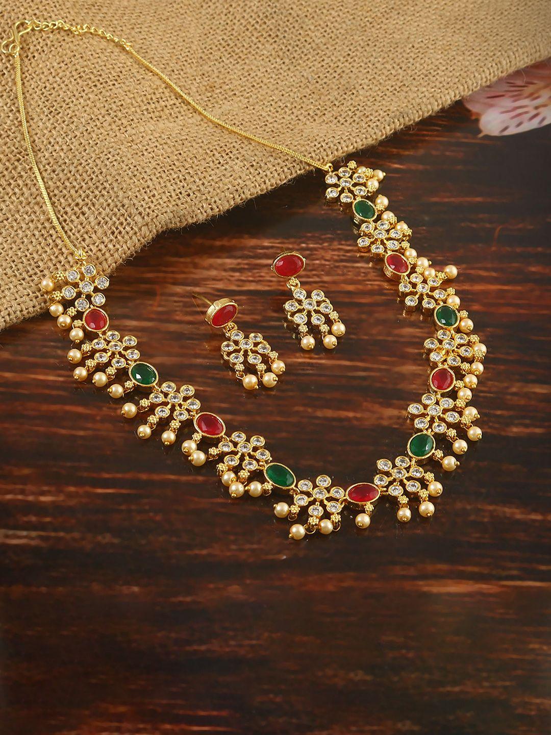 jewar mandi gold-plated cz & ad studded jewellery set