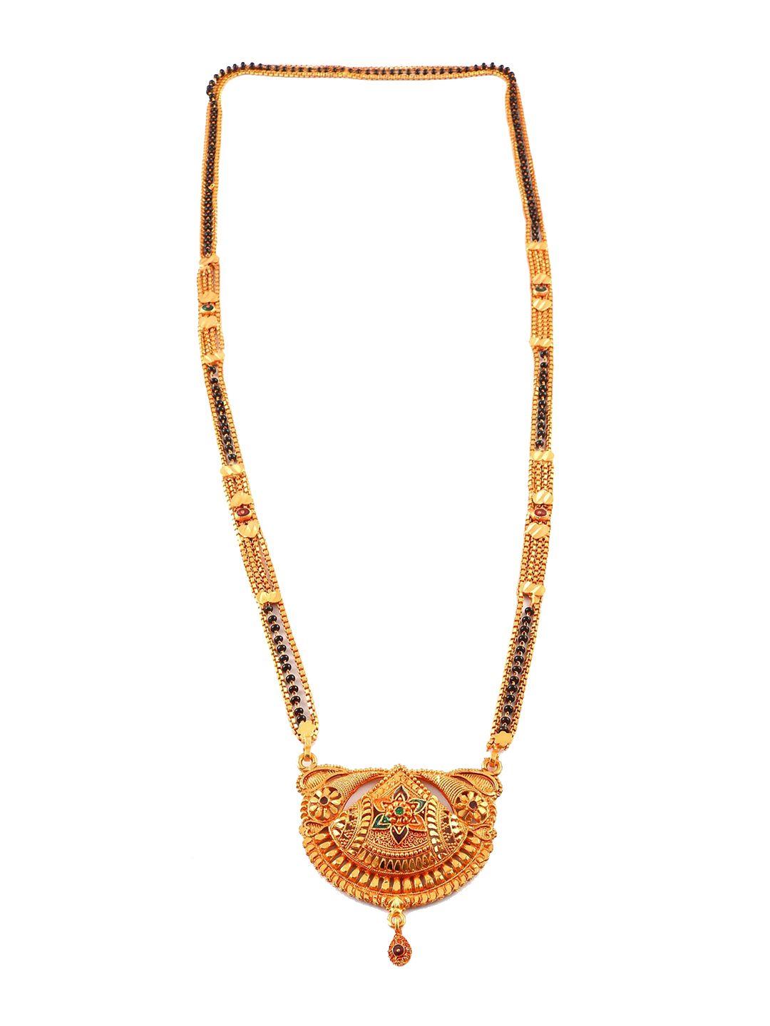 jewar mandi gold-plated green & red crystal studded mangalsutra