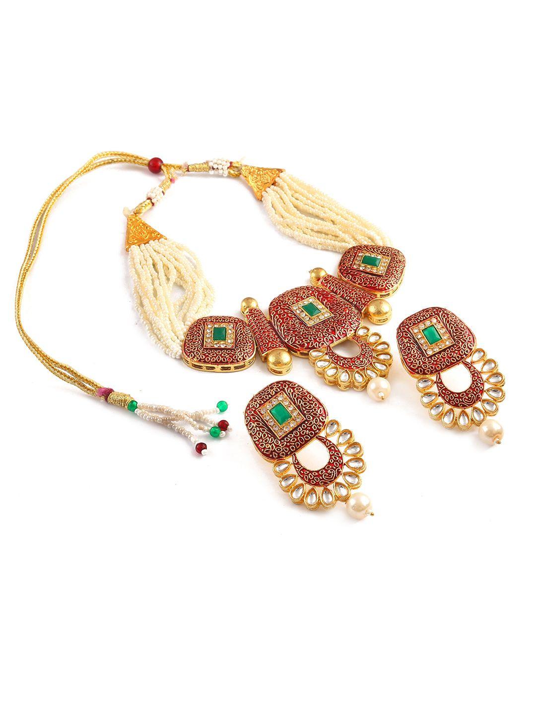 jewar mandi gold-plated kundan & pearls studded jewellery set