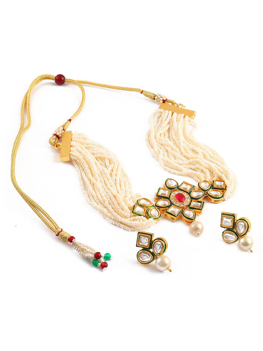 jewar mandi gold-plated kundan-studded & beaded jewellery set