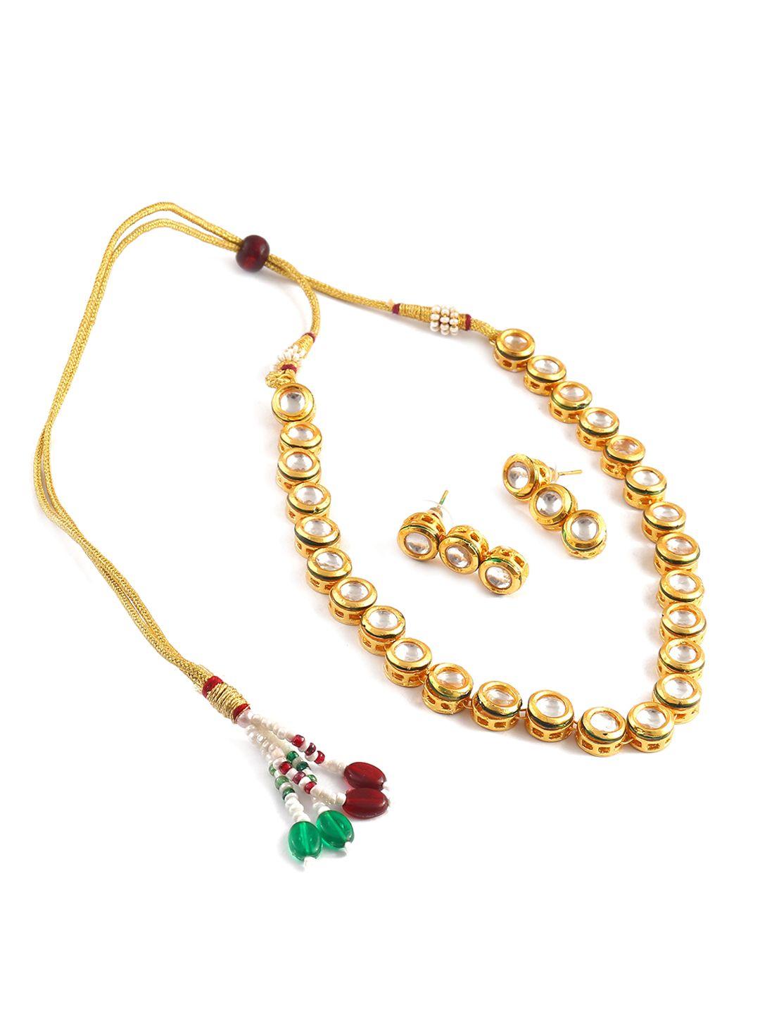 jewar mandi gold-plated kundan studded & beaded jewellery set