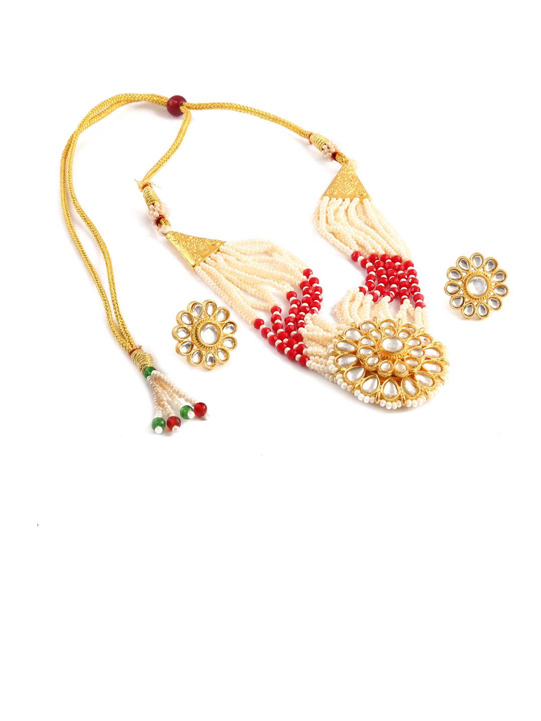 jewar mandi gold-plated kundan studded & beaded jewellery set