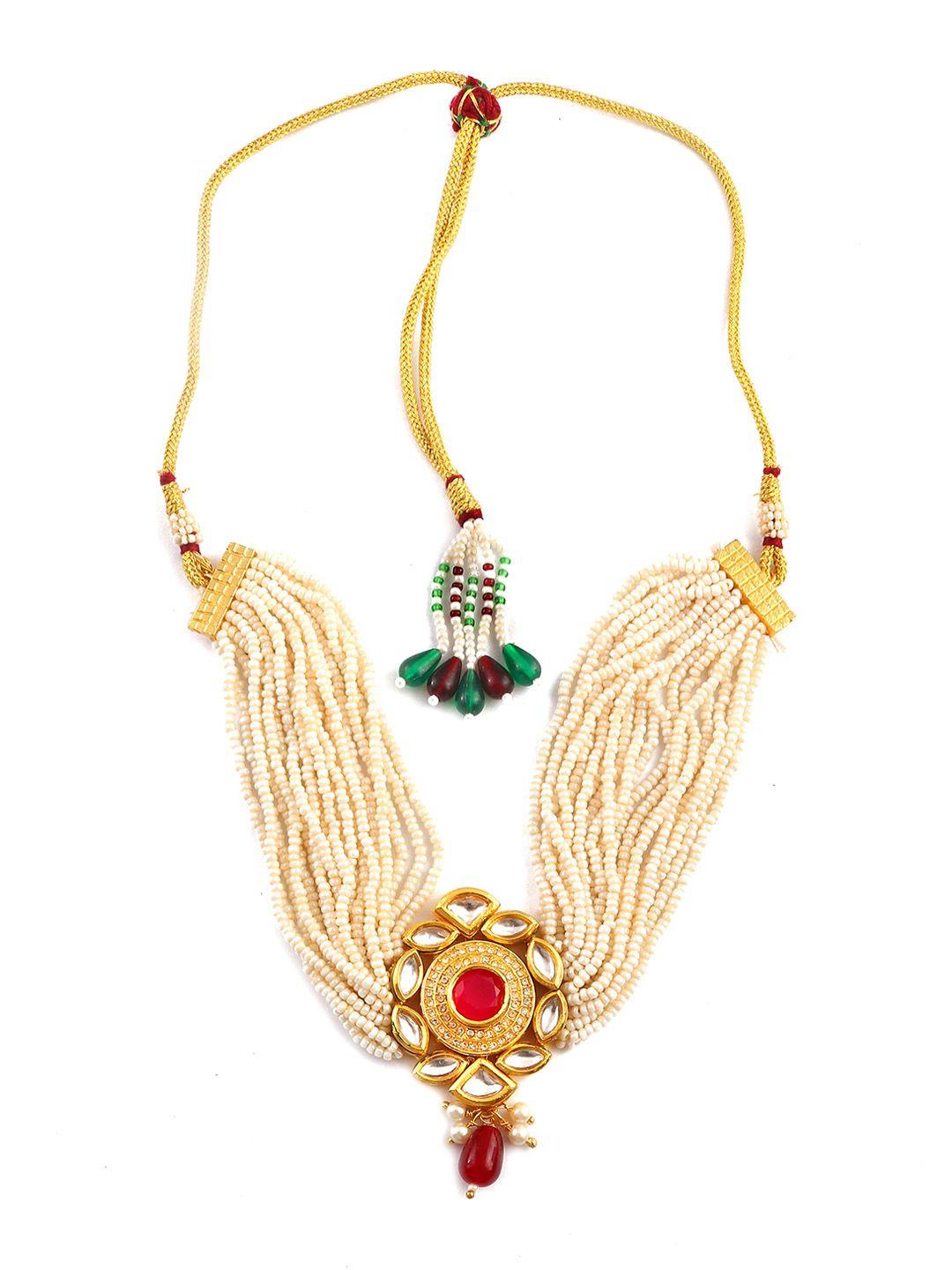 jewar mandi gold-plated kundan studded & beaded jewellery set