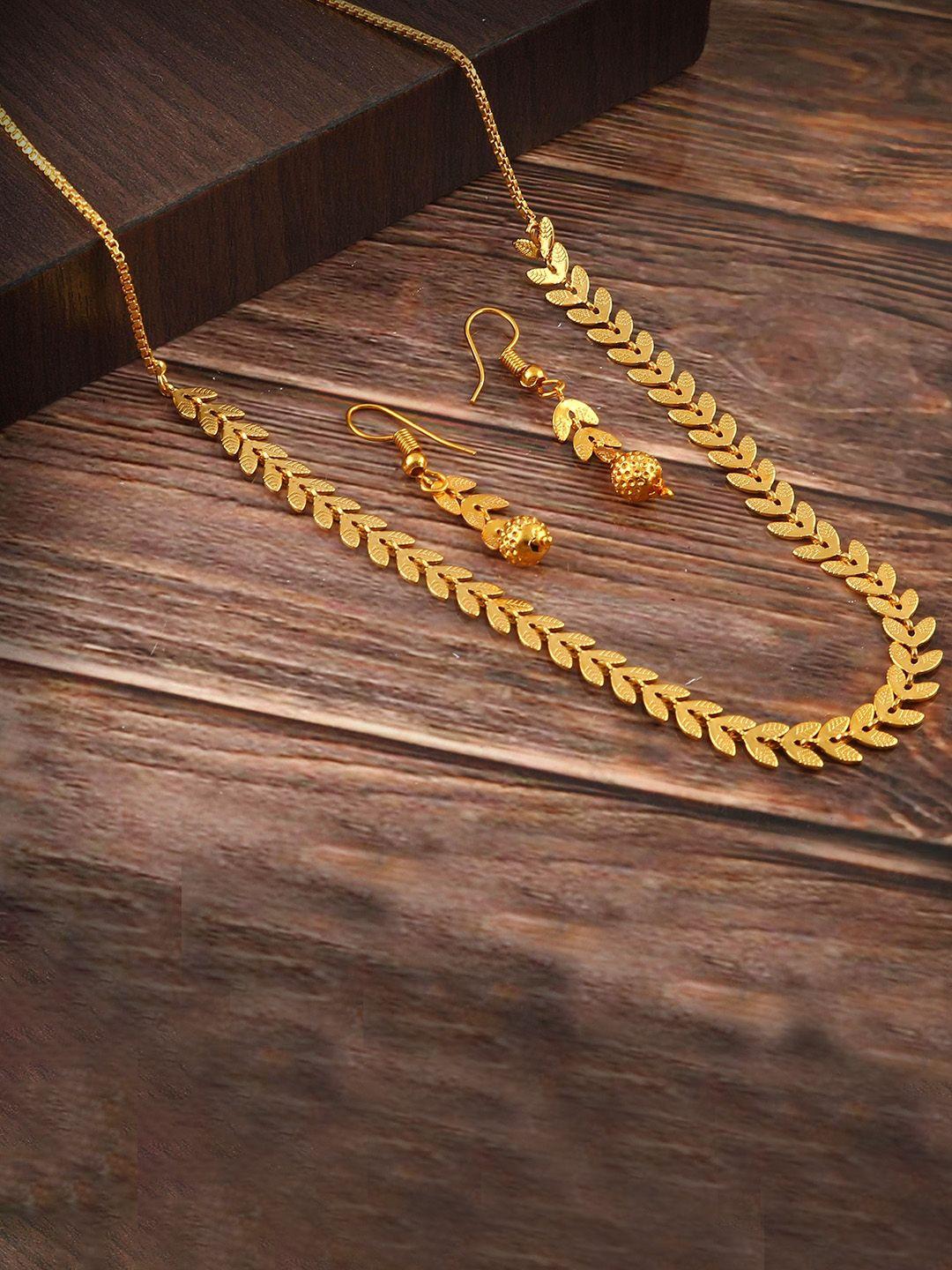 jewar mandi gold-plated leaf design 3 layer gokhru beaded jewellery set