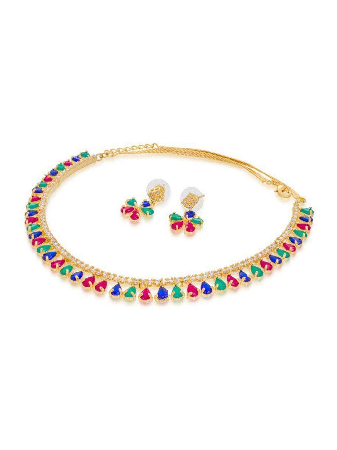 jewar mandi gold-toned & green cz studded jewellery set