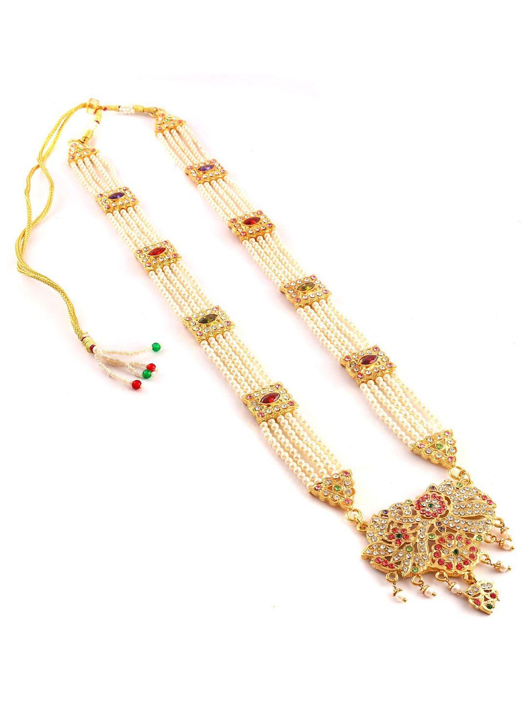 jewar mandi gold-toned & off white brass gold-plated necklace