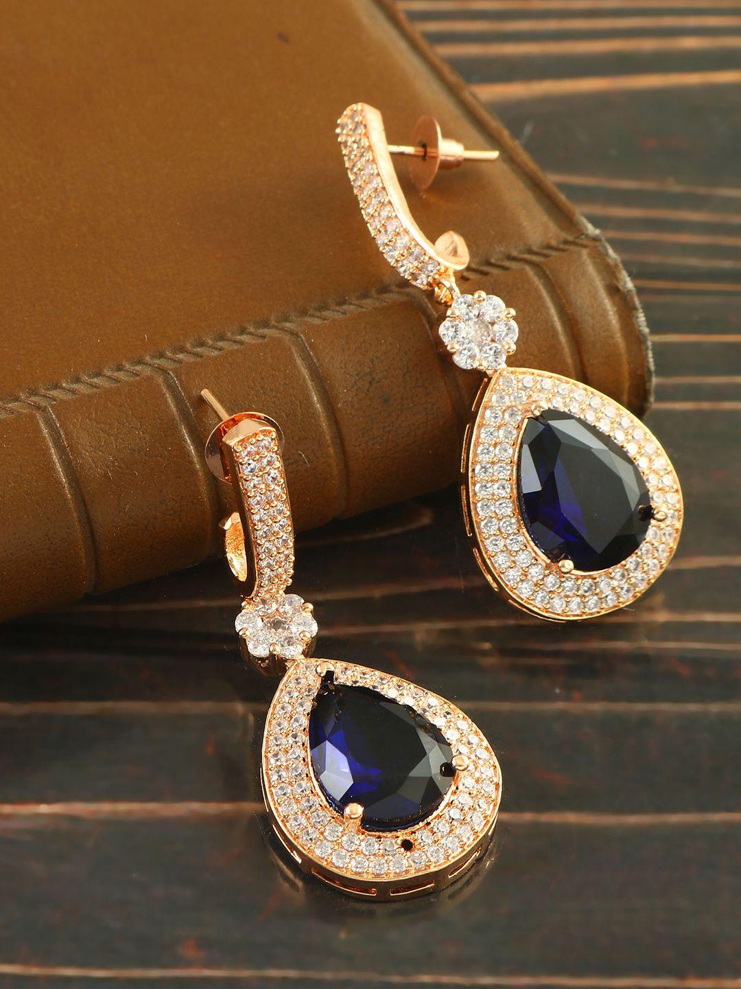 jewar mandi rose gold-plated contemporary drop earrings