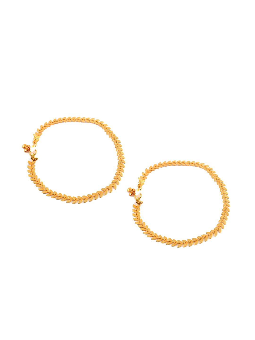 jewar mandi set of 2 gold-plated leaf patti design anklet