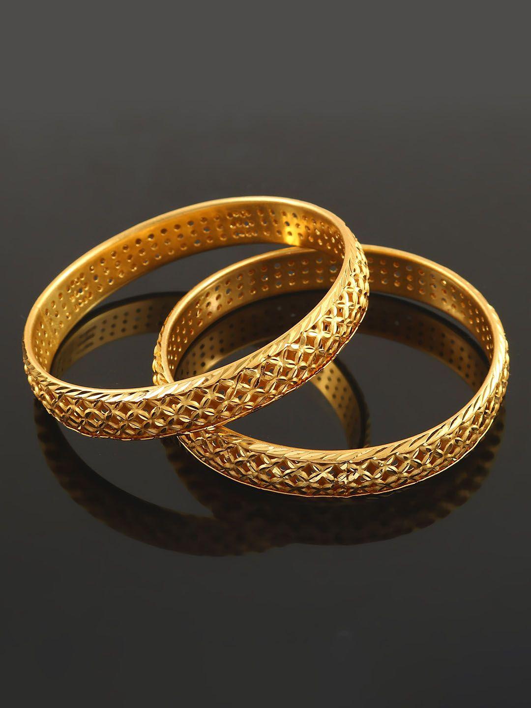 jewar mandi set of 2 gold-plated net & etching textured bangles