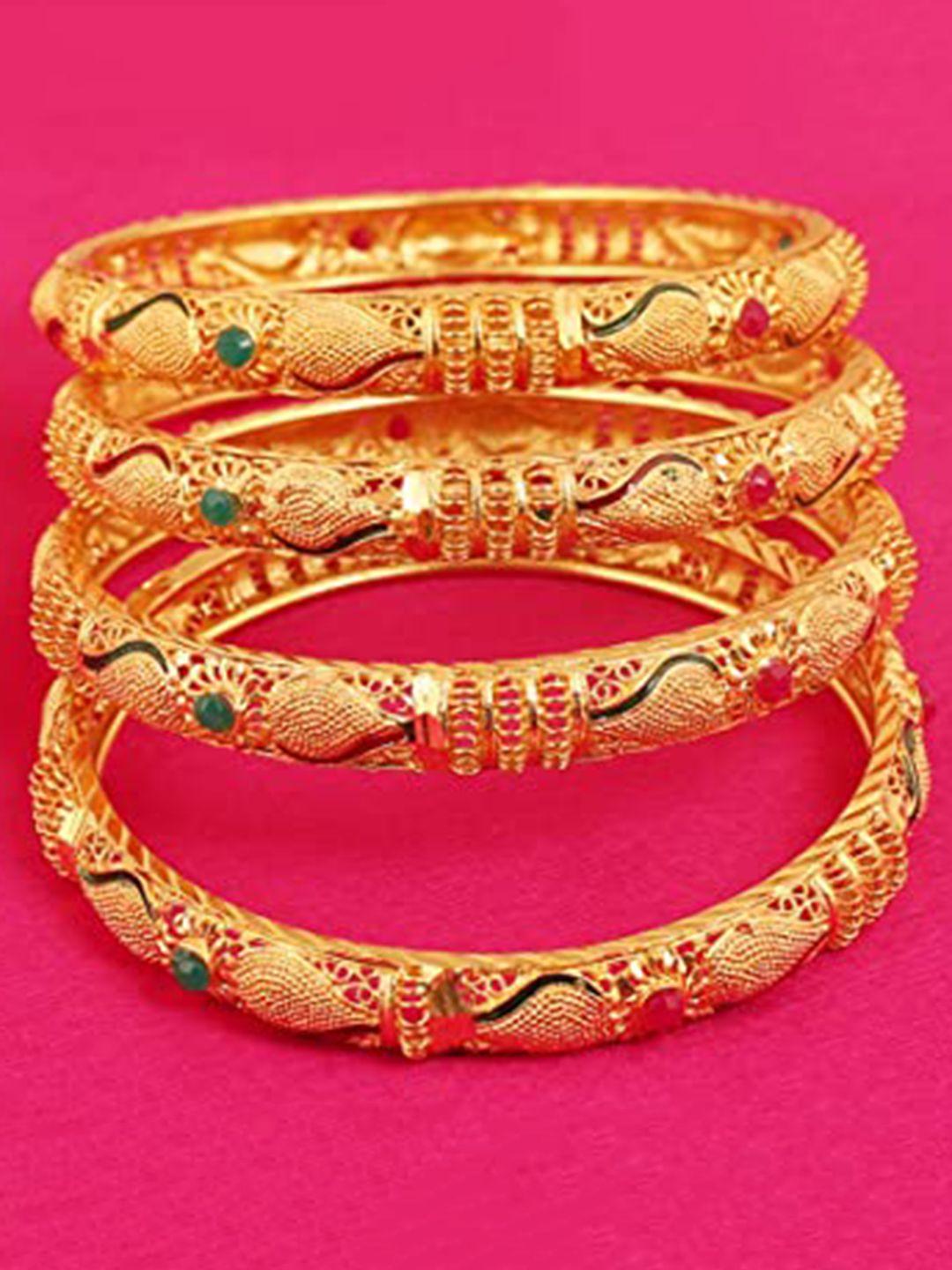 jewar mandi set of 2 gold-plated red & green cz studded bangle