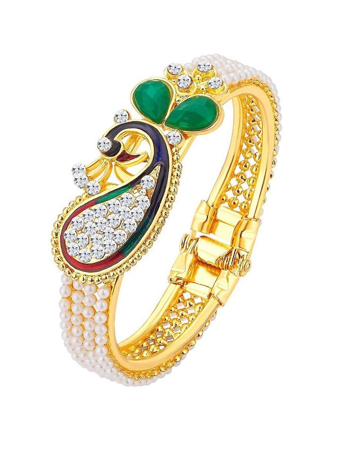 jewar mandi set of 2 gold-plated white & green cz studded bangle