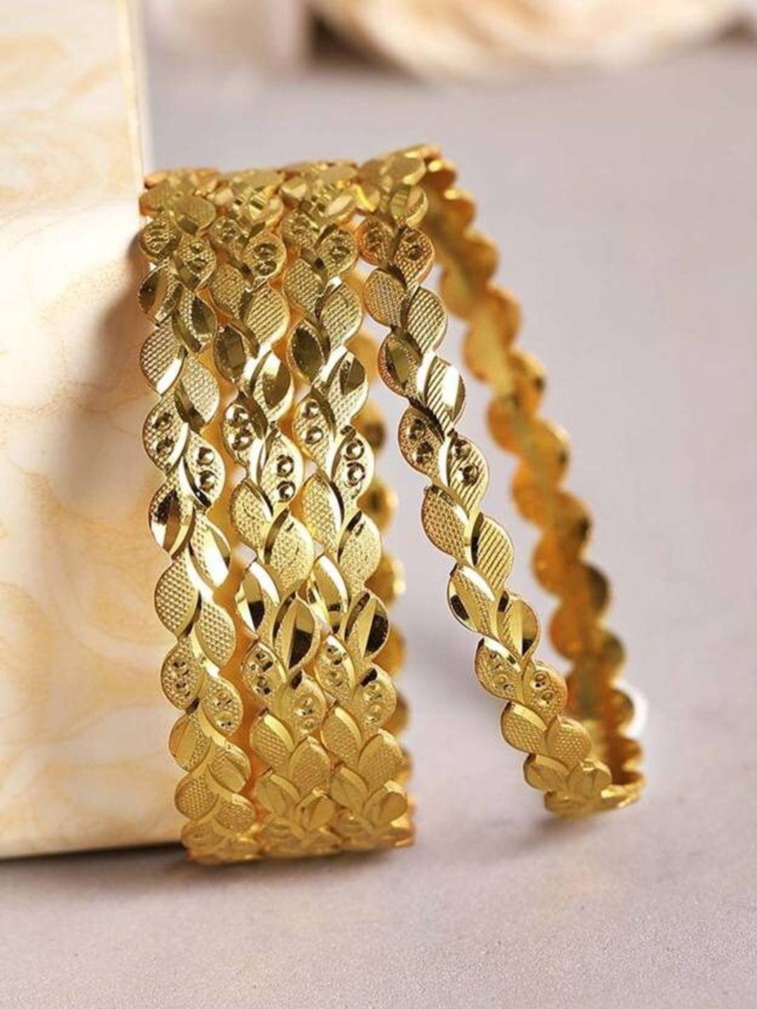 jewar mandi set of 4 gold-plated leaf design bangles