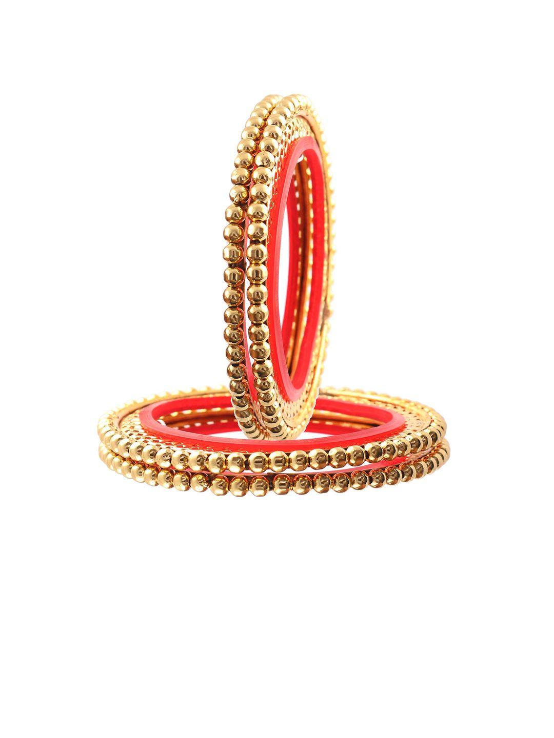 jewar mandi set of 4 gold-plated red beaded traditional bangles