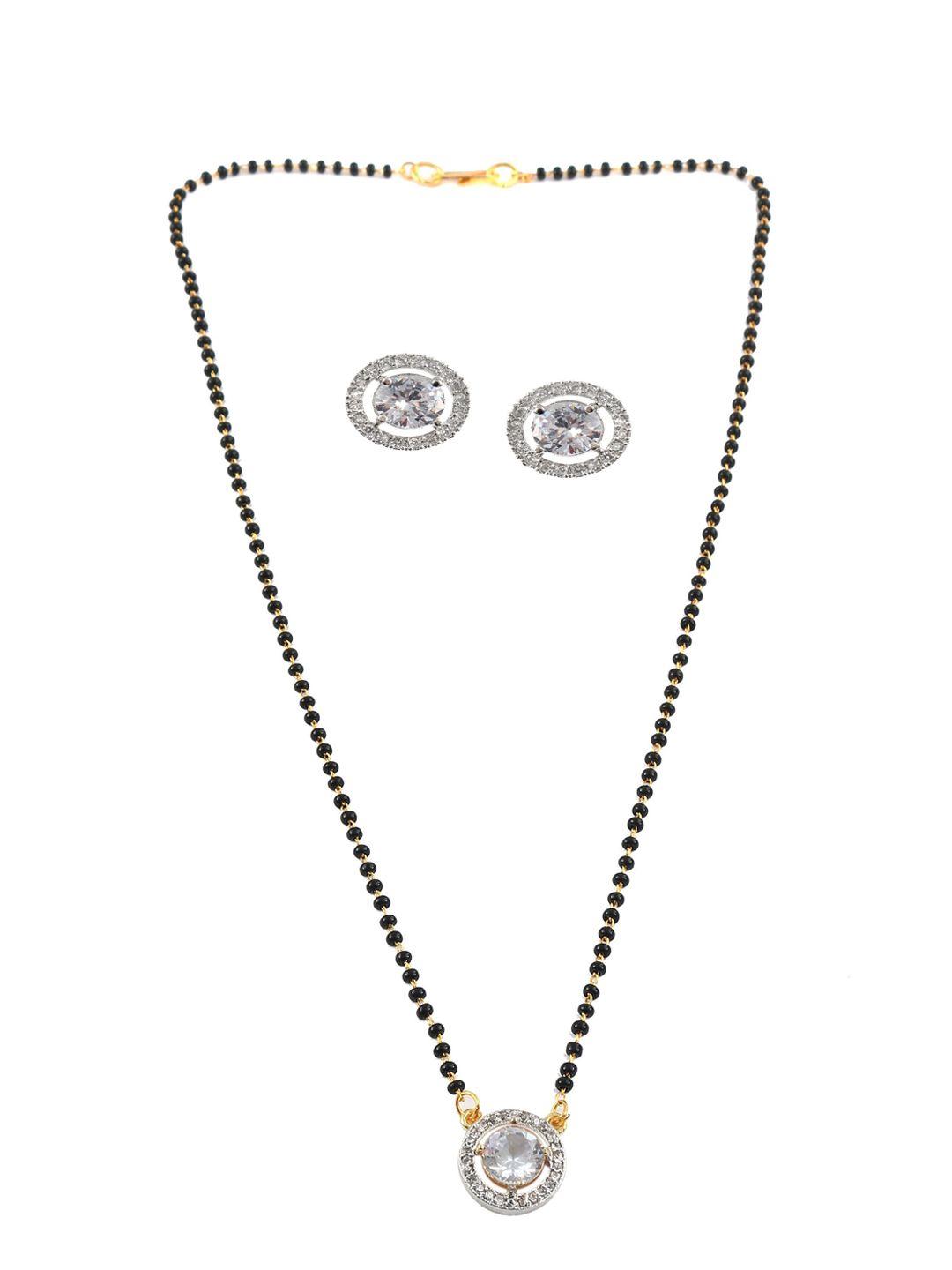 jewar mandi silver gold-plated cz-studded & beaded mangalsutra with earrings