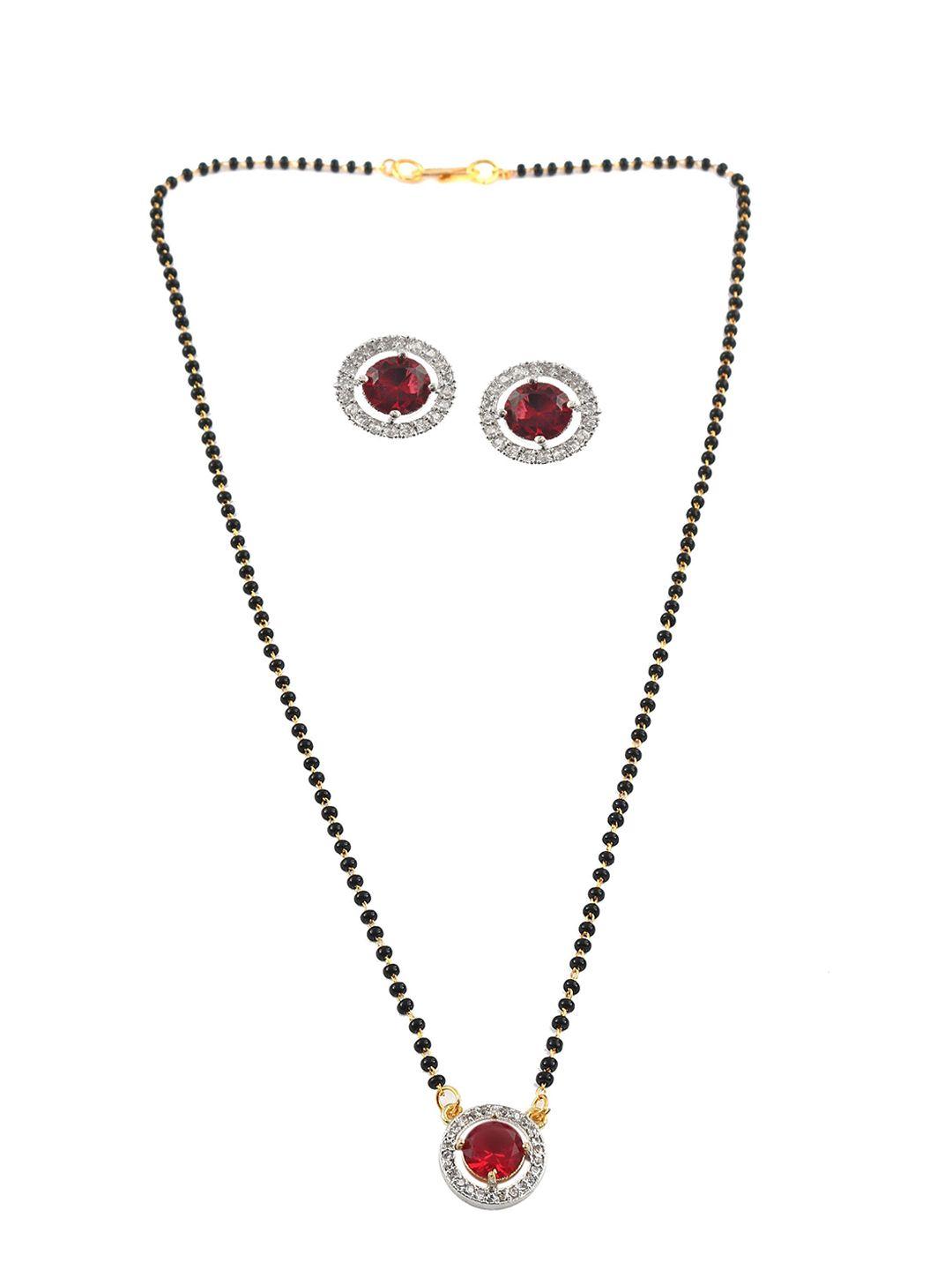 jewar mandi silver gold-plated cz-studded & beaded mangalsutra with earrings