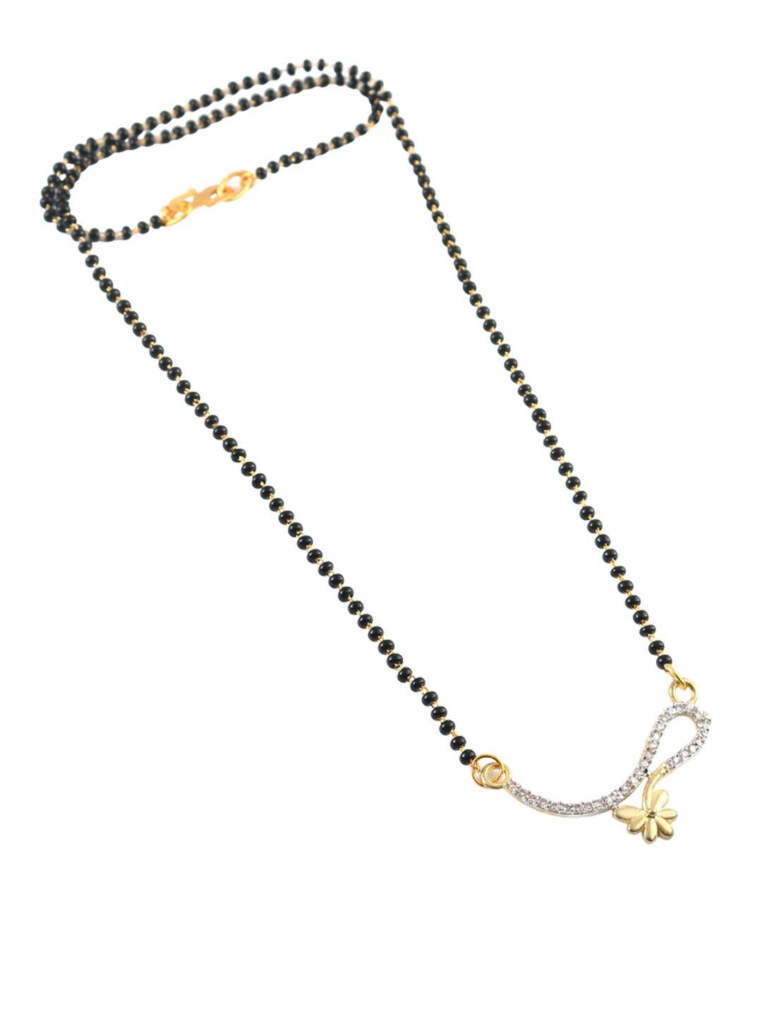 jewar mandi silver gold-plated cz-studded & beaded mangalsutra