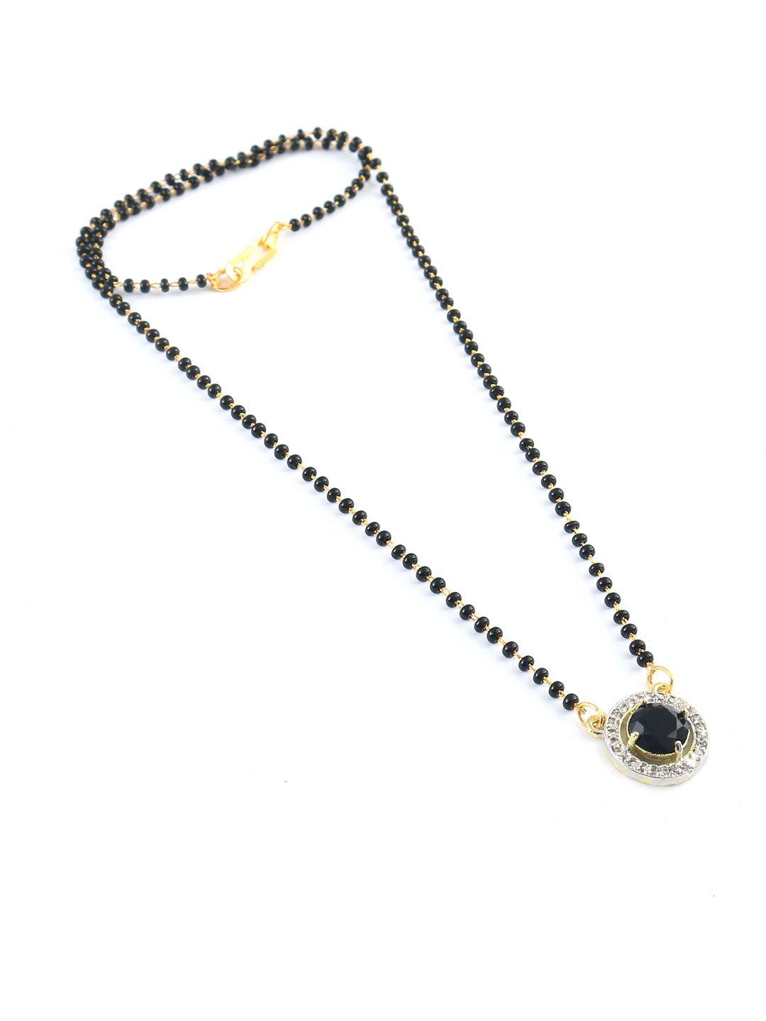 jewar mandi silver gold-plated cz-studded & beaded mangalsutra