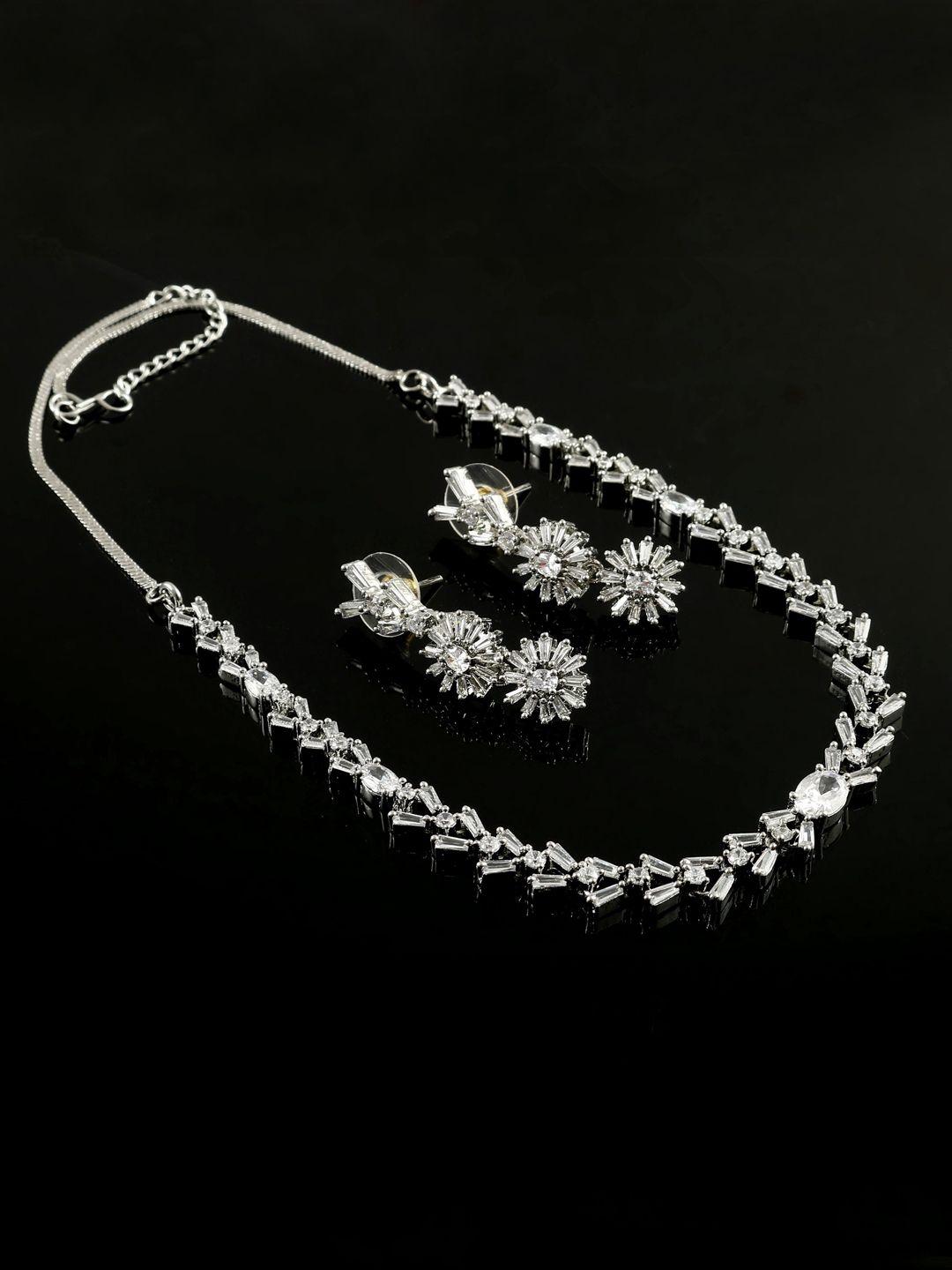 jewar mandi silver-plated & cz-studded necklace with earrings