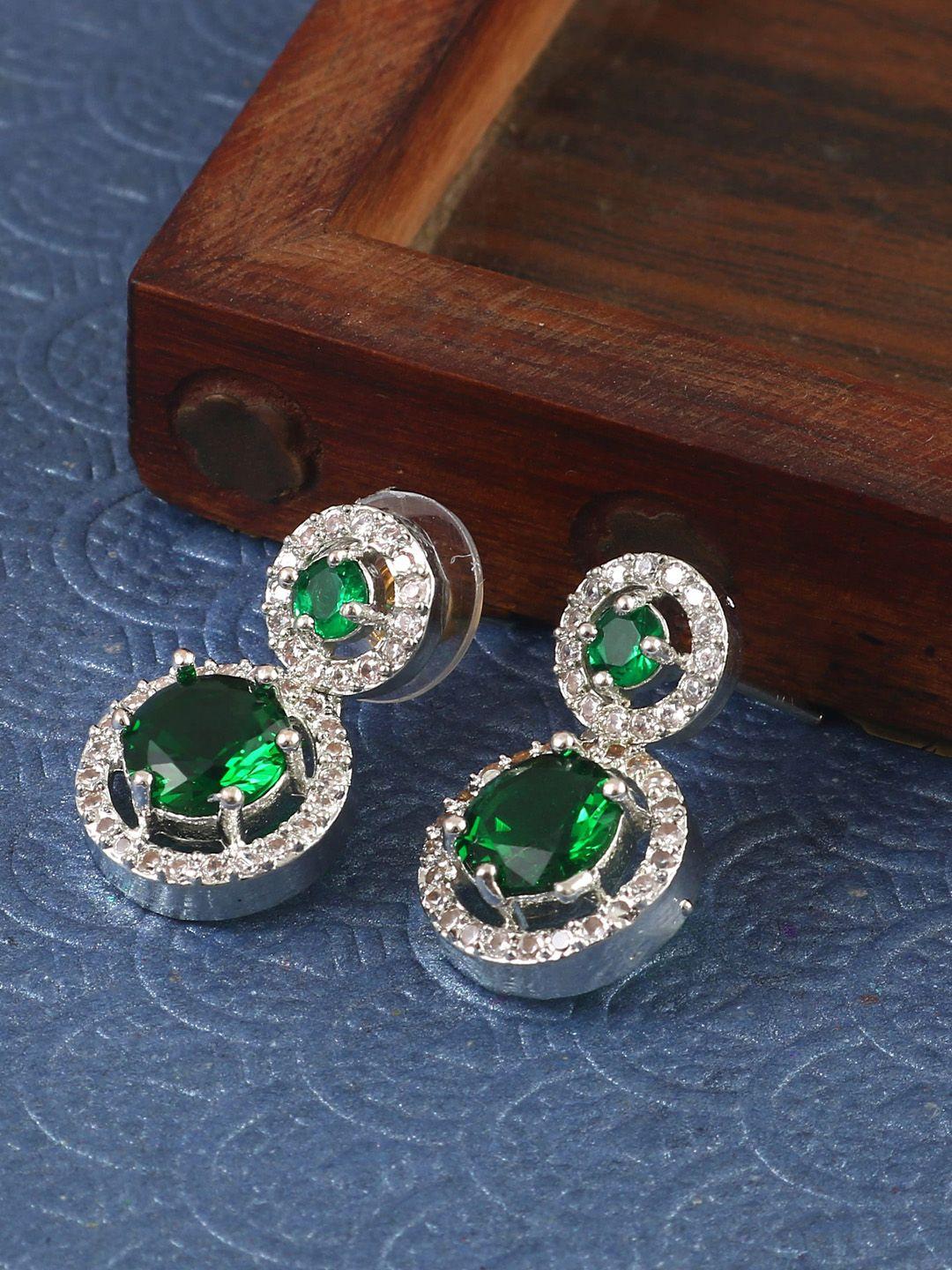 jewar mandi silver plated circular cubic zirconia drop earrings
