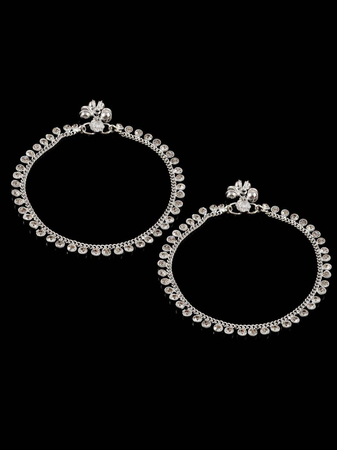 jewar mandi silver tone, silver plated ad cz multi-stones anklets