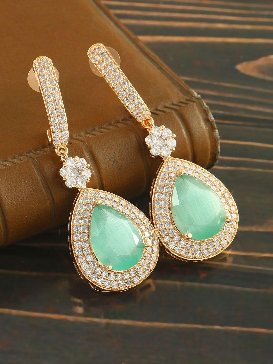 jewar mandi turquoise blue & rose gold contemporary drop earrings