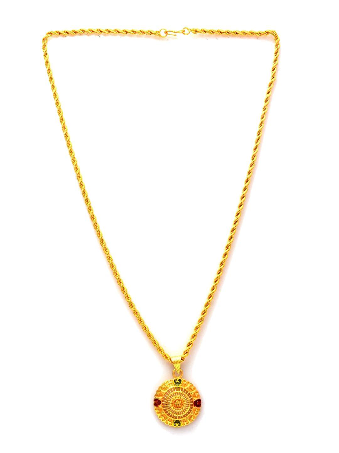 jewar mandi unisex gold-tonned gold-plated circular shaped pendant with chain