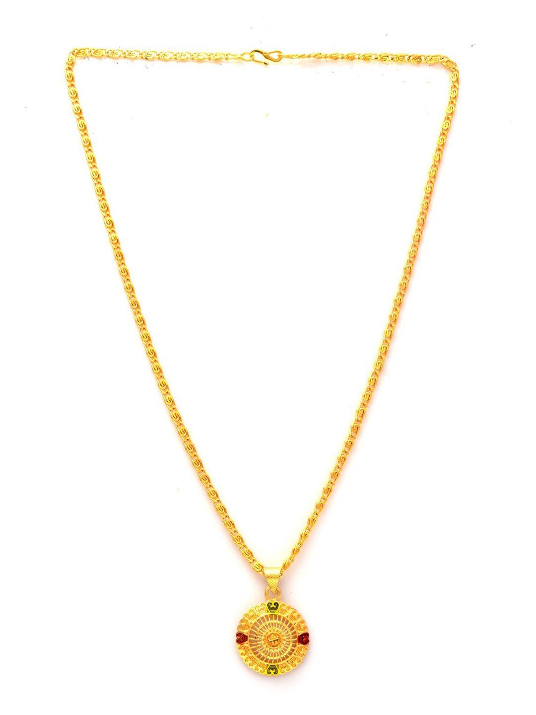 jewar mandi unisex gold-tonned gold-plated circular textured pendant with chain