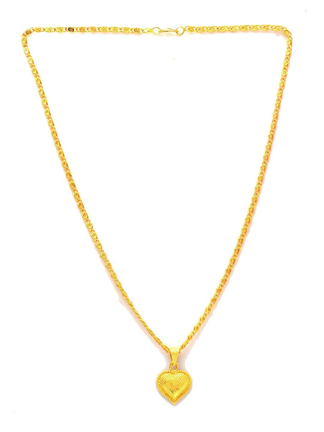 jewar mandi unisex gold-tonned gold-plated heart shaped pendant with chain