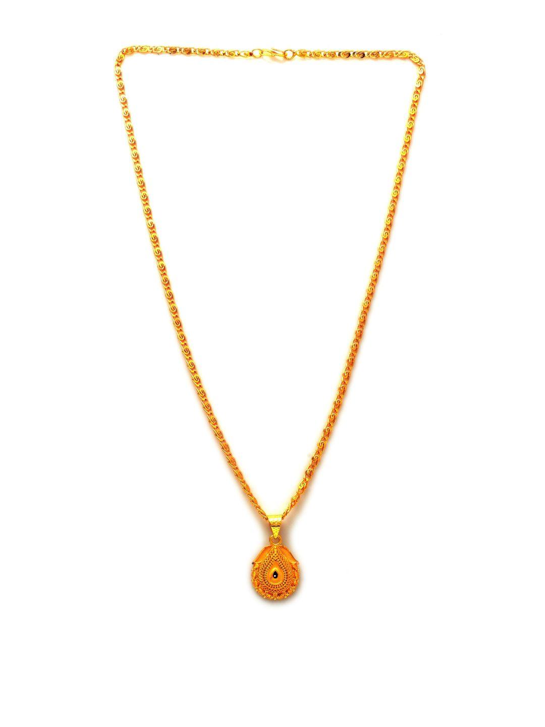 jewar mandi unisex gold-tonned gold-plated oval pendant with chain