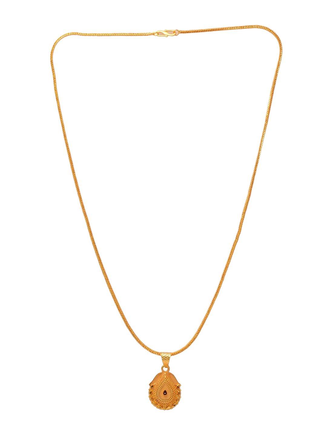 jewar mandi unisex gold-tonned gold-plated oval pendant with chain