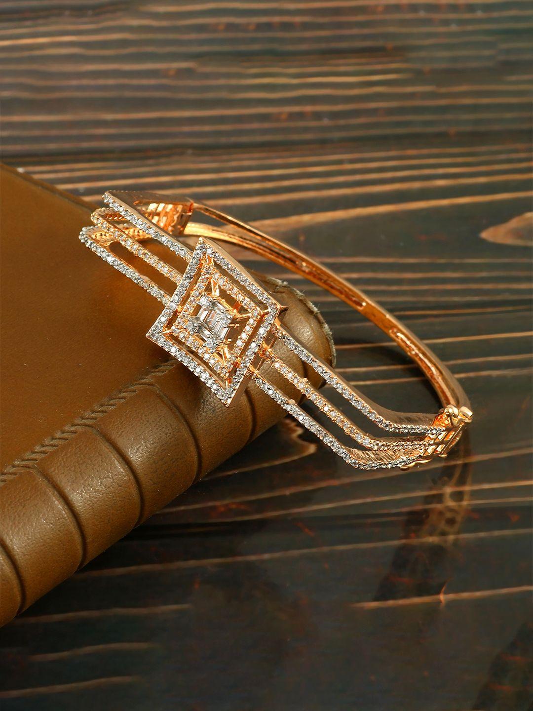 jewar mandi women brass cubic zirconia rose gold-plated bangle-style bracelet