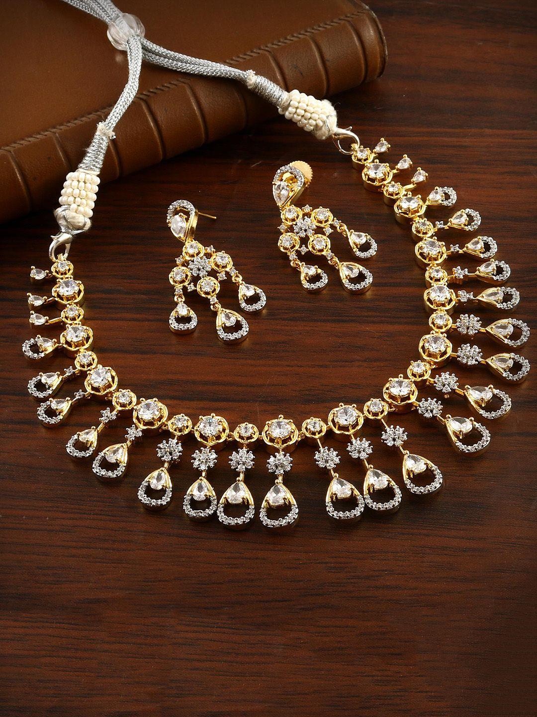 jewar mandi women gold-plated cubic zirconia-studded necklace and earrings