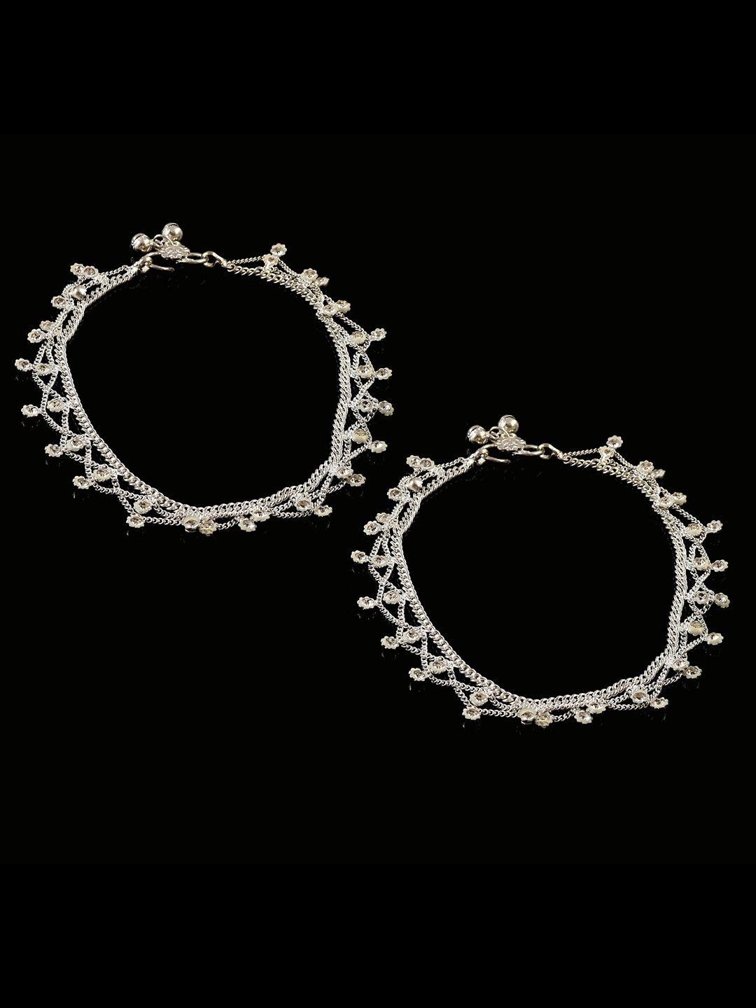 jewar mandi women silver-plated stone studded anklets