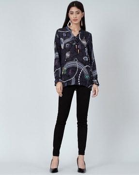 jewel print lace-up top