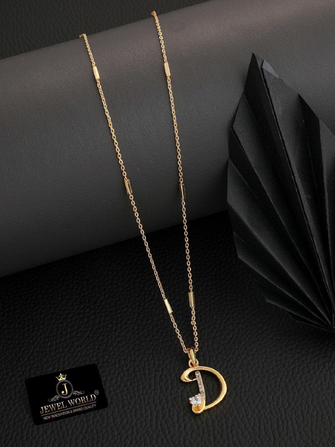 jewel world gold-plated d letter stone studded necklace