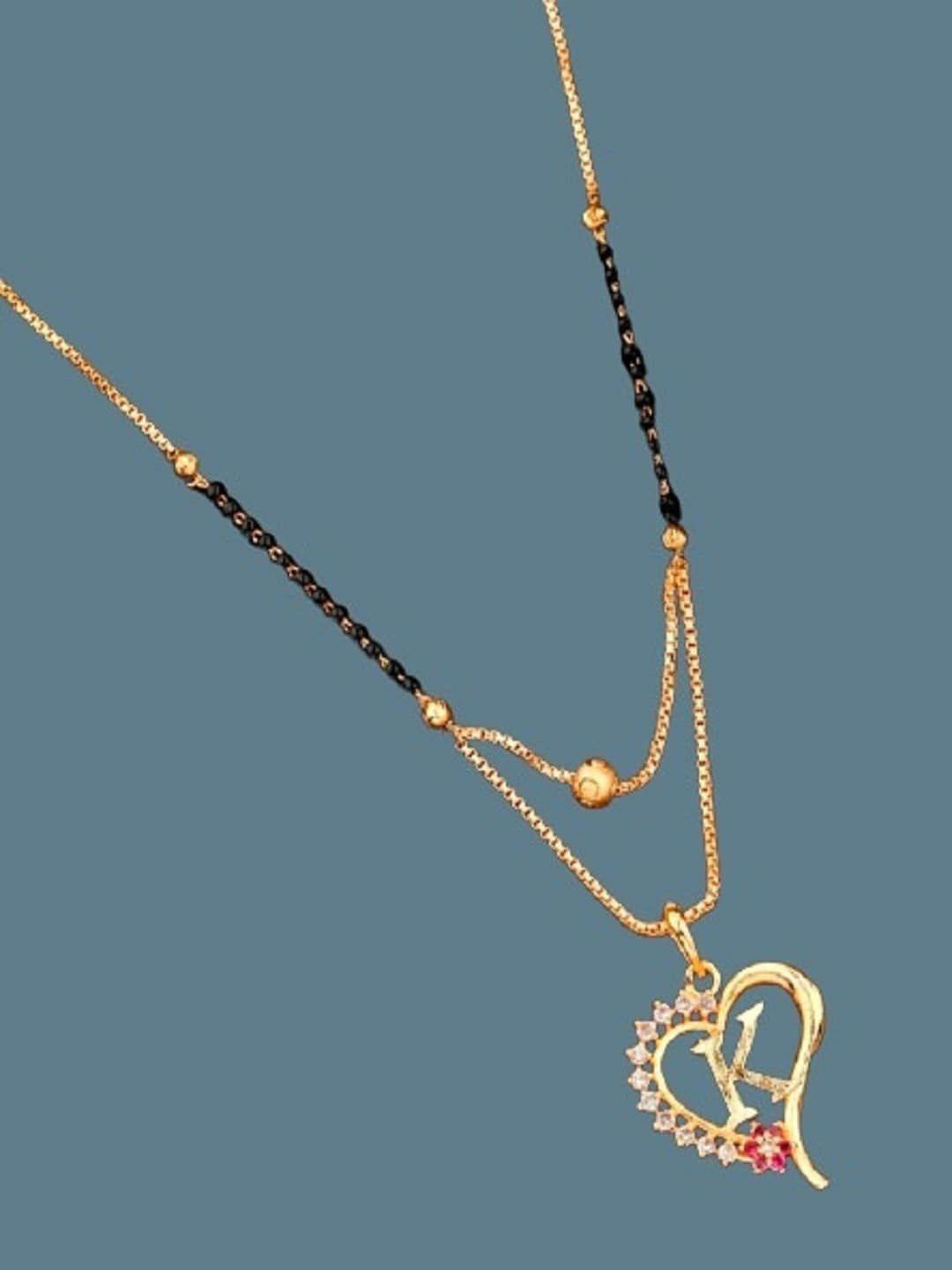 jewel world gold-plated stone-studded & beaded initial k shaped mangalsutra