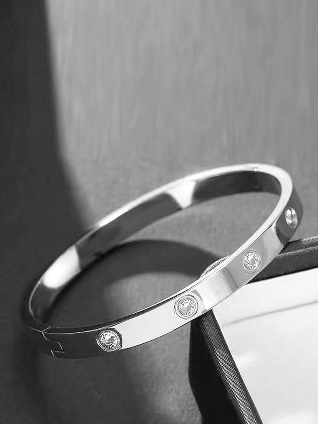 jewels galaxy american diamond silver-plated kada bracelet