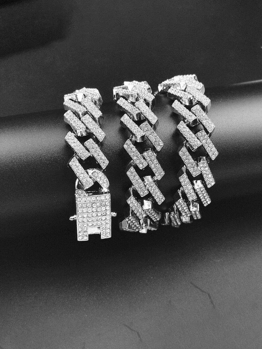 jewels galaxy men silver-plated stainless steel american diamond link bracelet