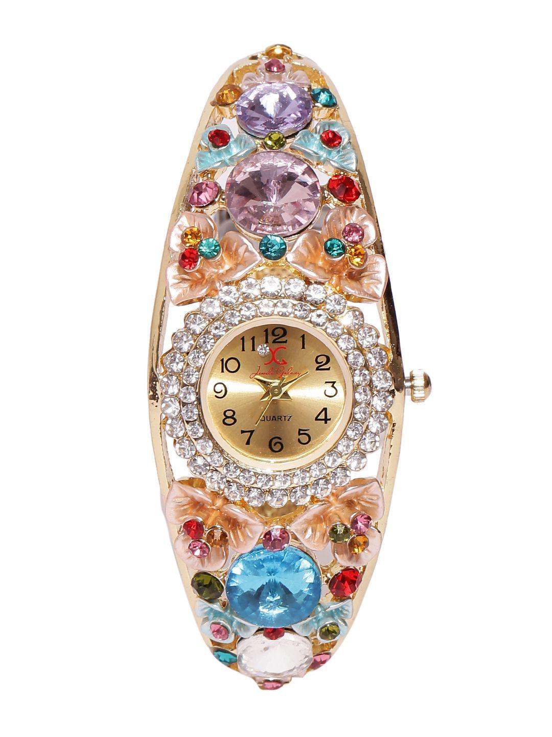 jewels galaxy multicoloured gold-plated handcrafted bangle-style bracelet cum watch
