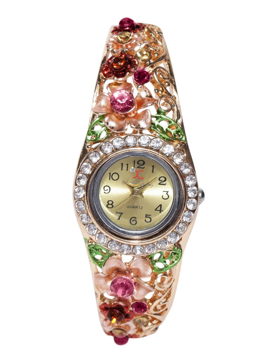jewels galaxy multicoloured gold-plated handcrafted bracelet cum watch