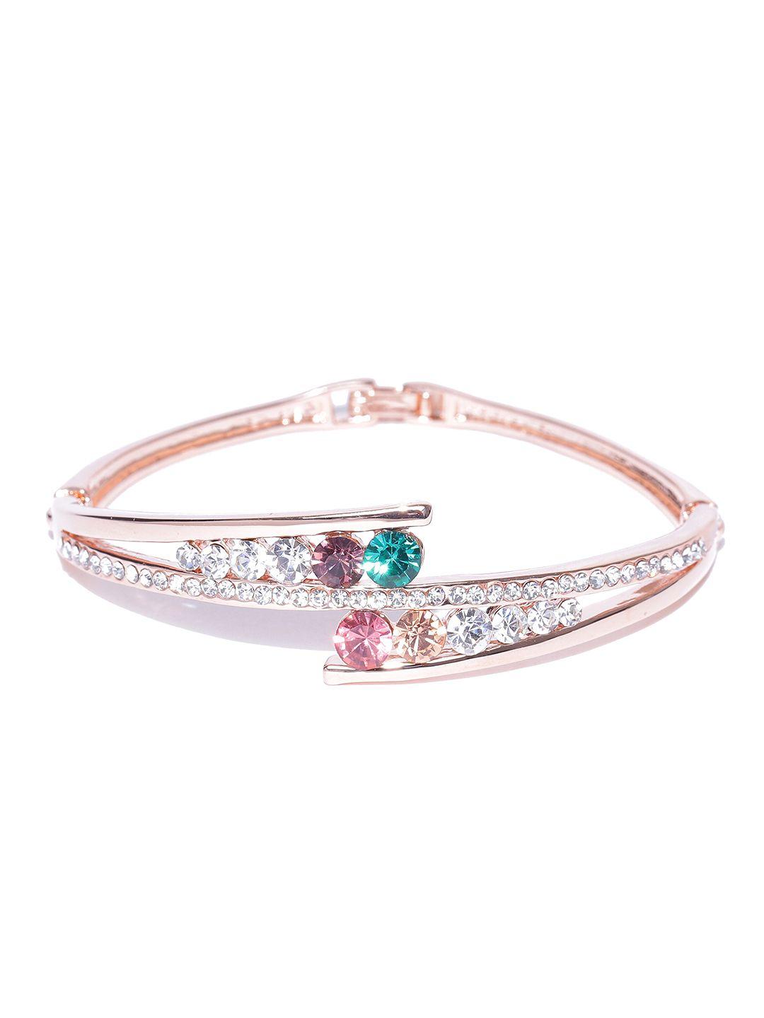 jewels galaxy rose gold-plated handcrafted cz stone-studded bangle-style bracelet