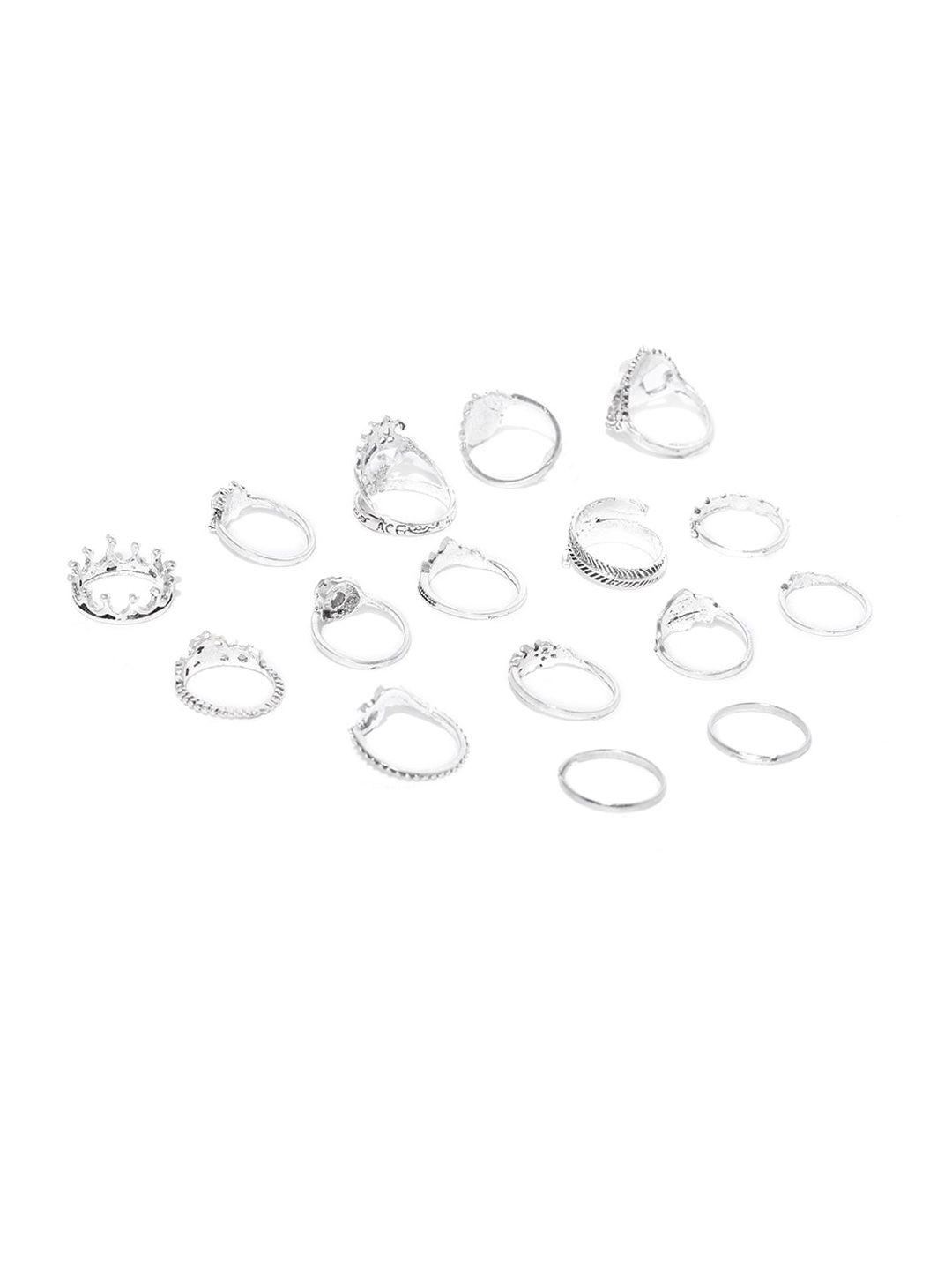 jewels galaxy set of 16 silver-plated oxidized finger rings