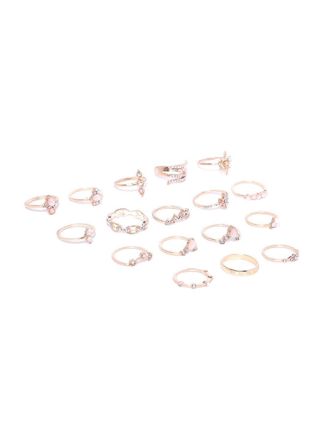 jewels galaxy set of 17 rose gold-plated stone-studded finger rings